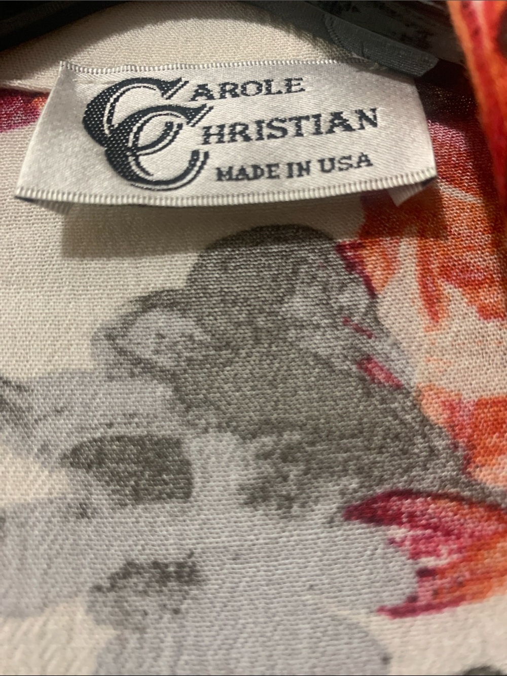 Carole Christian size L Long Sleeve Floral Duster White Orange & Burgundy - Picture 4 of 4